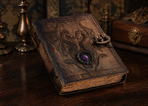 Dragon Embossed Leather Journal with Antique <b>Lock</b> | Handmade Fantasy <b>Diary</b> Deckle Edge Paper Vintage Grimoire Notebook - Product Image 4
