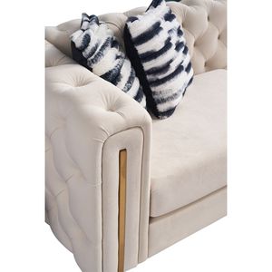 Divano Chesterfield Moderno Trapuntato in Velluto Crema 84,25 W per Soggiorno - Product Image 1