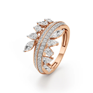 Rose <b>Gold</b> Three Stone Diamond <b>Ring</b> With Classic Women's Engagement <b>Ring</b> - Product Image 1