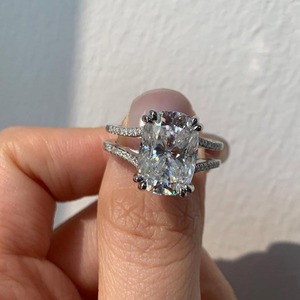 Anillo de compromiso de doble banda con diamante de laboratorio alargado de 4.0CT, anillo clásico brillante para novia, anillo de promesa delicado - Product Image 5