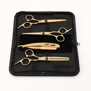 Ensemble de ciseaux de coiffure professionnels, acier inoxydable doré, pour droitiers, légers, réutilisables, ciseaux à effiler, coupe droite - Product Image 1