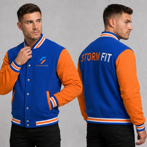 Chaqueta Varsity Unisex Azul Marino y Naranja, Cuello Alto, Corte Regular, Ropa Casual de Invierno, Logotipo Bordado - Product Image 4