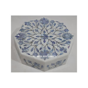 Octagonal Shape <b>White</b> Marble Mix Mother Of Pearl Inlay <b>Jewellery</b> <b>Box</b> Handmade Flower Inlay Design Use For Watch Packing And Gift - Product Image 2