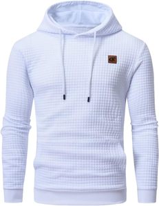 Sudadera con Capucha Blanca de Punto para Hombre, Corte Ajustado, Informal, Otoñal, con Diseño de Bolsillo Frontal con Logotipo - Product Image 1