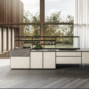 Meubles de cuisine modernes en MDF avec finition stratifiée, design rectangulaire, style minimaliste, avec évier, robinet et tiroirs coulissants - Product Image 1