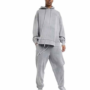 2026 Custom Acid Washed Cotton Thick Puff Print Acid Wash Tracksuits Hoodies and Sweatpants Sets for Men Now For Online Sale - Product Image 4