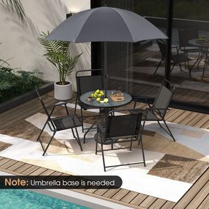 Set da Pranzo da Giardino 6 Pezzi con Sedie Pieghevoli, Tavolo in Vetro e Ombrellone Inclinabile - Product Image 3
