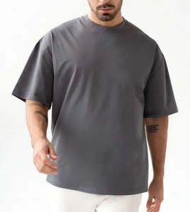 Camiseta de algodón extragrande para hombre, cuello redondo, manga corta, color liso, tejido de punto, estilo casual urbano - Product Image 3