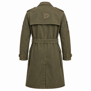 Gabardina Táctica de Mezclilla Lavada Color Oliva para Hombre, Talla Grande, con Bolsillos Utilitarios, Cinturón y Estilo Duster Largo - Product Image 3