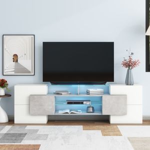 Mobile TV Versatile di Tendenza con Finitura Lucida, Forma Unica e 2 Ripiani Illuminati in Vetro, Adatto a Centri di Intrattenimento fino a 88 Pollici - Product Image 2