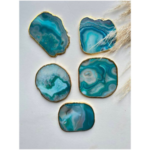 Elegant <b>Disposable</b> Natural Agate Stone Coasters Set Electroplated Gold Edges Eco-Friendly Decorative Drink Coasters for Home - Product Image 4