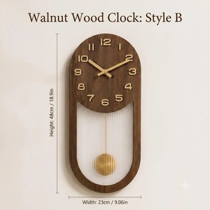 Horloge murale en bois moderne la plus vendue, forme arquée, design à pendule analogique à quartz, décoration minimaliste pour salon - Product Image 5