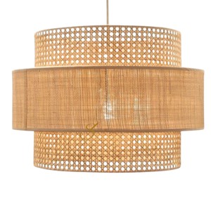 Abat-jour en rotin de luxe, motif en maille ouverte, abat-jour suspendu en osier, lampe de plafond à double niveau de haute qualité - Product Image 2