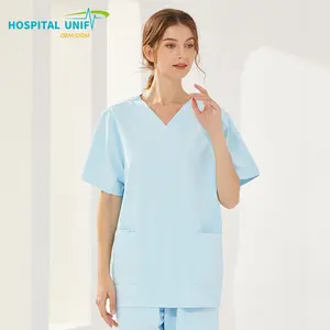 H U 2024 OEM Top Quality Hospital Uniform Polyester Cotton Medical Scrubs Wholesale Women Nursing Custom Nurse Scrub Uniforms