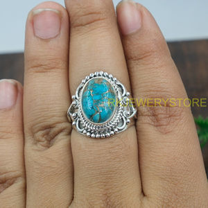 Anillo de Plata de Ley 925 con Turquesa Azul Cobre de Alta Calidad, Diseño Hecho a Mano, Anillo de Promesa, Anillo Boho, Regalo de Joyería - Product Image 5