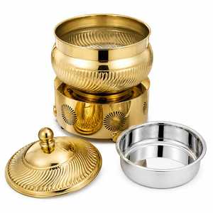Plat de service rond en acier inoxydable doré avec couvercle pour buffet et traiteur - Product Image 3