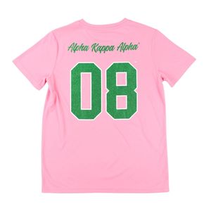 Pink Green Glitter Three Letter Shirt Women Short Sleeve Casual Tee Fashion <b>Top</b> Embroidered Letter Design Trendy Daily Wear - Product Image 3