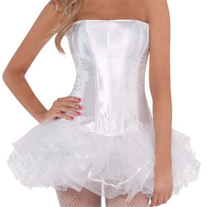 <b>White</b> Satin Costume Corset Women Steel Boned Bridal Style Bustier Lingerie Top - Product Image 3