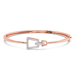 Interlocking Floral Ring Motif Diamond <b>Bangle</b> <b>Bracelet</b> - Product Image 2
