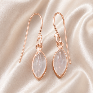 Pendientes de Aro Artesanales de Cuarzo Rosa Marquise, Plata de Ley 925, Baño de Oro Rosa Natural, Engaste en Bisel, Minimalistas, Unisex, para Mamá - Product Image 5