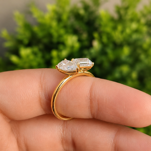 14K Yellow Gold Pear And <b>Emerald</b> Cut Moissanite Engagement <b>Ring</b> Toi Et Moi Wedding Jewelry for Women - Product Image 5