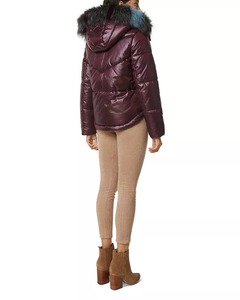 Women's Winter <b>Quilted</b> Puffer <b>Jacket</b> With Fur Trim Hood Full Sleeve Short Length Thick Warm Coat Zipper Closure Solid Color - Product Image 2