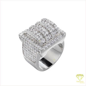 Anillo de Plata de Ley 925 de Lujo con Diamantes Cultivados en Laboratorio, Diseño de Banda Ancha con Múltiples Hileras de Piedras Brillantes, para Compradores Mayoristas - Product Image 3