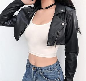 Chaqueta de cuero sintético negra para mujer, estilo motero, corte ajustado, manga larga, a la moda, lista para enviar al por mayor OEM - Product Image 1