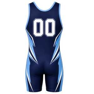 Combinaison de lutte sublimée bleu roi et blanc pour hommes, design numérique, en polyester, tenue de compétition et d'entraînement - Product Image 3