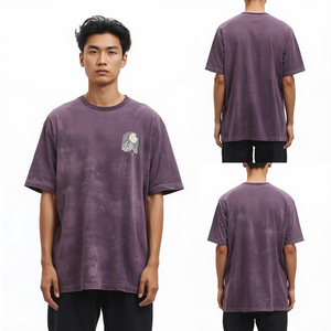 T-shirt graphique surdimensionné pour homme, violet poussiéreux, délavé à l'acide, en coton épais, style vintage, vêtement de mode - Grande Vente - Product Image 1