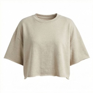 เสื้อครอปท็อปผ้าฝ้ายสีพื้นแบบกำหนดเองสำหรับผู้หญิง แฟชั่นคอกลม สตรีทแวร์ ฟิตเนส ออกกำลังกาย เสื้อยืดแอคทีฟแวร์ - Product Image 1