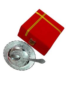 Ensemble de bols en argent allemand traditionnel avec cuillère en laiton poli, faits à la main, légers, durables, non toxiques, coffret cadeau, mariage - Product Image 5