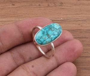 925 Sterling <b>Silver</b> Bezel Setting Turquoise Brilliant Cut Handmade Classic Boho Dainty <b>Solitaire</b> <b>Ring</b> Certified Wedding Party - Product Image 4