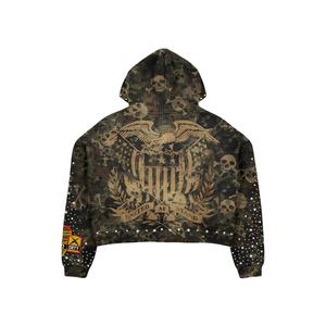 Survêtements de jogging streetwear personnalisés effet vieilli, épais, respirants, hiver, grandes tailles, avec impression sérigraphiée, sweat à capuche zippé et pantalon de survêtement - Product Image 3