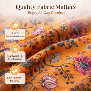 Bata Kimono de Algodón con Estampado Floral Naranja Hecha a Mano, Cuello en V, Mangas Largas, Ribete en Contraste, 2 Bolsillos, Cordón Ajustable, Largo, para el Hogar - Product Image 3