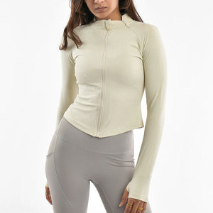 Chemise de sport athlétique à manches longues pour femme, coupe ajustée, avec fermeture éclair intégrale, conception OEM avec emplacement pour bras, idéale pour le yoga, la gym et la course à pied, collection Compression 2026 - Product Image 5