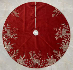 Handmade Christmas Tree Skirt <b>Red</b> Velvet <b>Sequin</b> Embroidery Xmas Tree Mat Holiday Party Decoration Custom Luxury Festive Tree Bas - Product Image 2