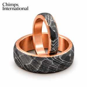 Anillos de Matrimonio de Cobre con Meteorito, Anillos Unisex Geométricos Facetados en Oro Rosa |   Acero de Damasco Tradicional Hecho a Mano con Cobre - Product Image 4