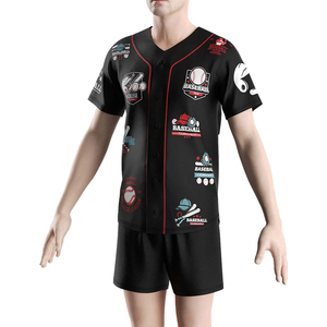 Maillot de baseball noir personnalisé unisexe à manches courtes, boutonné sur le devant, imprimé en sérigraphie 3D, évacuation de l'humidité, 100 % coton, coupe classique - Product Image 6