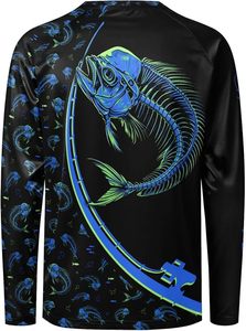 Chemise de pêche à manches longues pour homme, motif drapeau américain, séchage rapide, polyester, design poisson squelette, protection UPF50+ - Product Image 4