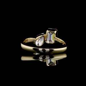 Anillo Toi et Moi con Esmeralda Cultivada en Laboratorio y Diamante Corte Pera para Mujer, Oro Sólido de 14K, Regalo de Compromiso Moderno para Novias - Product Image 4