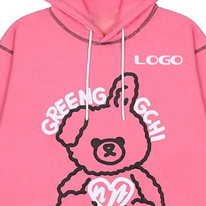 เสื้อฮู้ดสีชมพูขนาดใหญ่พิมพ์ลายการ์ตูนหมี เสื้อสเวตเตอร์ถักแบบลำลองสำหรับทุกเพศ ใส่ได้ในฤดูใบไม้ร่วง - Product Image 4