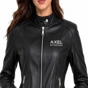 Women Fitted Leather <b>Biker</b> <b>Jacket</b> Stylish Leather <b>Jacket</b> For Modern Everyday Casualwear Full Front Zipper Long Sleeves - Product Image 6