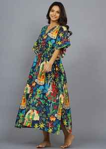 Caftán de algodón hecho a mano, estilo Kahlo, color azul marino, para playa, kimono, túnica, ropa para mujer - Product Image 2