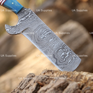 Hand Forged Damascus Steel Western Cowboy Bull Cutter Knife with Leather Sheath OEM ODM Available Razor Sharp Western Knives - Product Image 5