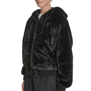 Premium Luxury Faux Fur Bomber Zip-Up Hoodie Wholesale Streetwear Winter Outerwear High-Pile Faux Fur & 100% Poly <b>Thermal</b> Core - Product Image 2