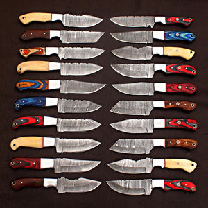 Cuchillo de hoja fija de acero de Damasco Skinner OEM personalizado con mango de madera de punta caída para caza y camping - Product Image 2