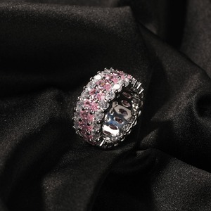 Anillo de moissanita rosa con incrustaciones de diamantes, anillos de tenis de 3 filas, anillos de diamantes ovalados estilo hip-hop, nuevo diseño para mujer y hombre - Product Image 3