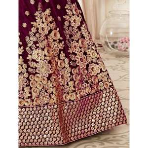Attractive Purple Embroidered Velvet Bridal Wear Lehenga Choli for <b>Mother</b> <b>of</b> <b>the</b> <b>Bride</b> <b>Dresses</b> - Product Image 2