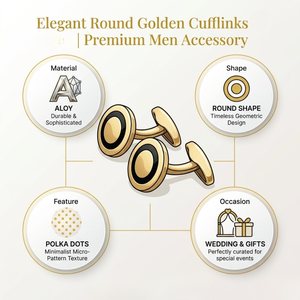 Boutons de manchette ronds dorés élégants |   Ensemble de pinces |   Accessoire Premium pour Hommes |   Barrette à cravate formelle pour affaires |   Fête de mariage |   Style cadeau - Product Image 5